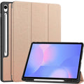 Case for Samsumg Galaxy Tab S10 FE+/S10 FE Plus 13.1 Inch 2025 (Model: SM-X620/SM-X626B) Trifold Stand Cover with S Pen Holder [Auto Wake/Sleep] PU Leather + Soft TPU Bumper Shell Rosegold