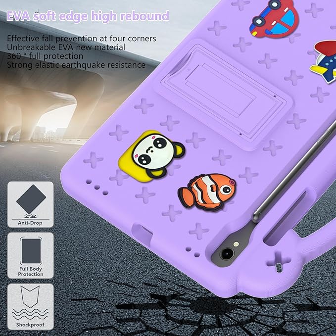 Compatible with Samsung Galaxy Tab S10 FE 2025 Tablet Case Kids Friendly Universal Lightweight Shockproof Protective Case with Shoulder Strap &amp Stand Handle Light Purple