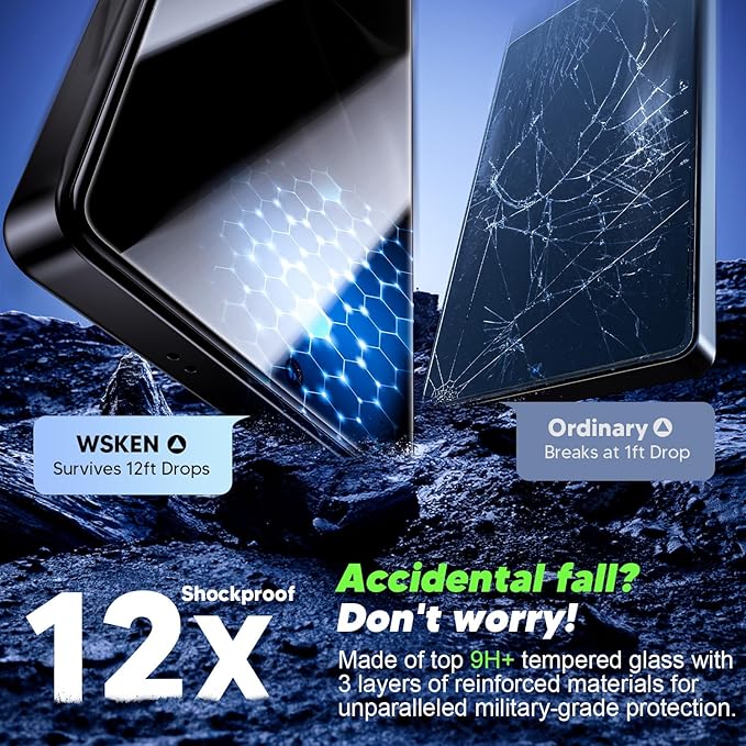WSKEN for Samsung Galaxy S25 Ultra Privacy Screen Protector - [24° Anti-Spy] [0.02s Fingerprint Unlock] [Auto Dust Remove] [Zero Bubble] Top Durable 9H+ Tempered Glass Case Friendly 2 Pack | 24° Anti