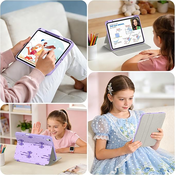 Supveco Case for iPad (A16) 11th Generation 11 inch (2025)iPad 10th Generation 10.9 inch (2022) with Pencil HolderPremium Folio Stand Case with Soft TPU Back CoverAuto Wake/Sleep-Lilac Bows