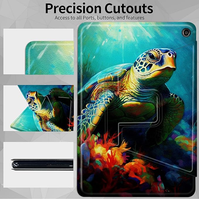 Case for All-New Kindle Fire HD 10 &amp 10 Plus Tablet (11th Generation2021 Release) 10.1360 Degree Rotating Swivel Stand Protective Cover for Fire HD 10 TabletColorful Turtle