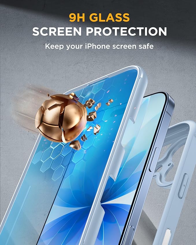 Miracase for iPhone 17 Case 6.3'' Full-Body Military Grade Drop Protection Outdoor Phone case with Built-in Glass Screen &ampCamera ControlEasy InstallationNo GapCompatible with MagSafeLight Blu