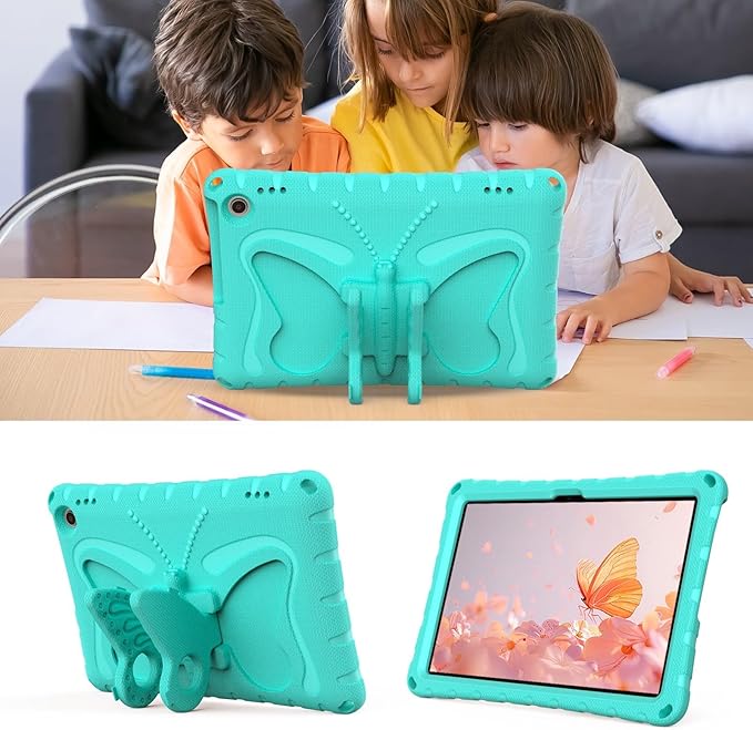 Kids Case Compatible with Kindle Fire HD 10 Tablet (13th/11th Generation 2023/2021 Release) Lightweight Shockproof Case EVA Foam Cover with Shoulder Strap &amp Stand Cover for Boys Girls(Green)