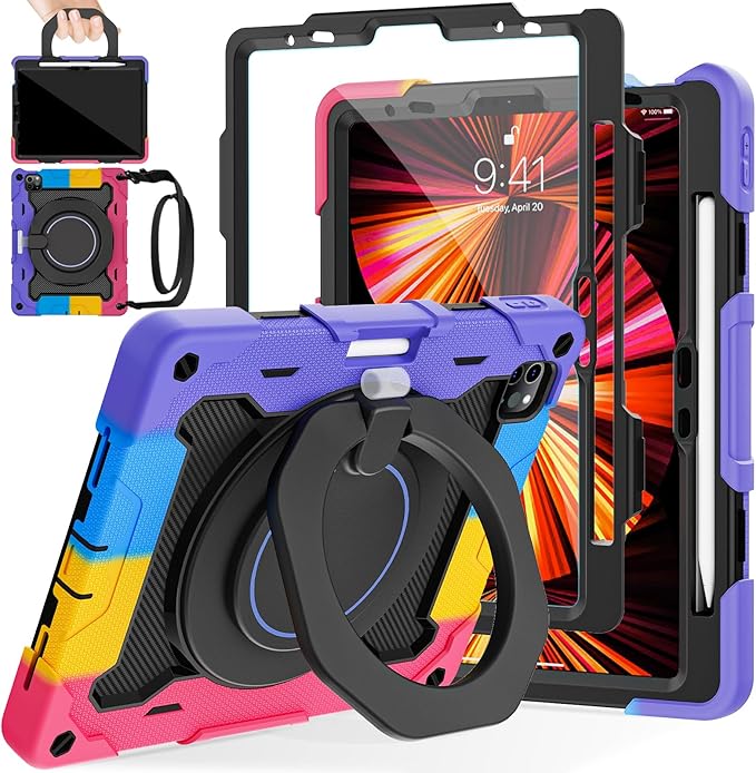 ROISKIN for iPad Air 11 inch M4/M3/M2 Case iPad Pro 11 inch 4th/3rd/2nd/1st GenerationiPad Air 5th/4th 10.9 inch CaseHeavy Duty Shockproof with 360 Stand Handle Shoulder Strap Pen Holder for Kids