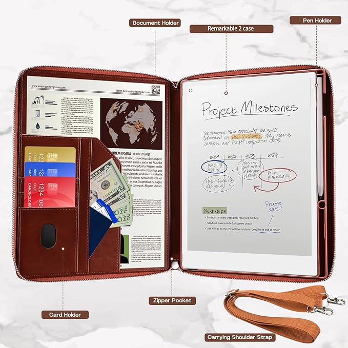 E NET-CASE Case for Remarkable 2 Tablet 10.3 inch (2020 Released) - Business Handheld Design Upgraded PU Leather Cover for Remarkable 2 Digital Paper with Zipper &amp Pen Holder (Brown)