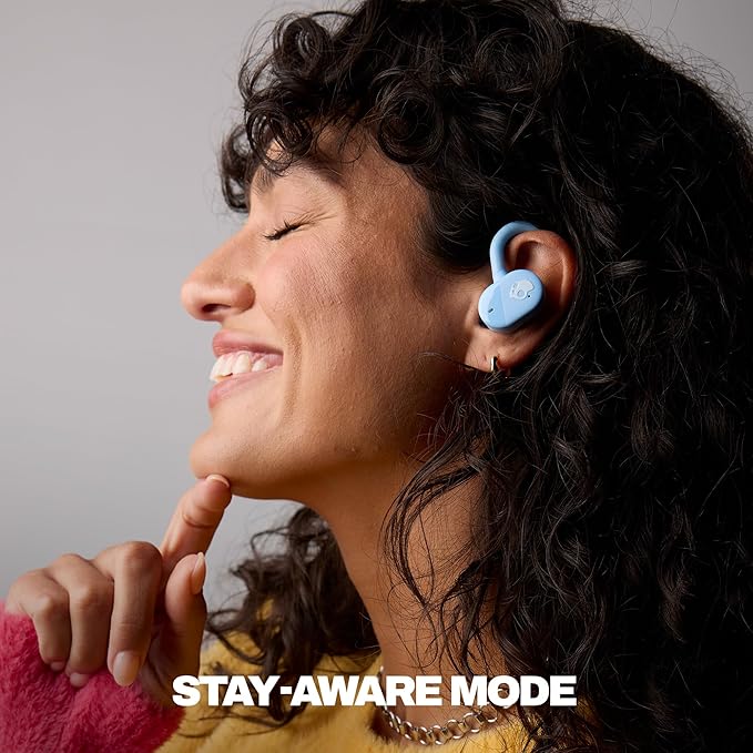 Skullcandy Push Play Active Wireless Earbuds Bluetooth Headphones Noise Isolating Fit 34 Hrs Battery Secure-Fit Over-Ear Hanger Sweat Water Resistant Microphone for iPhone Android - Preppy Blue