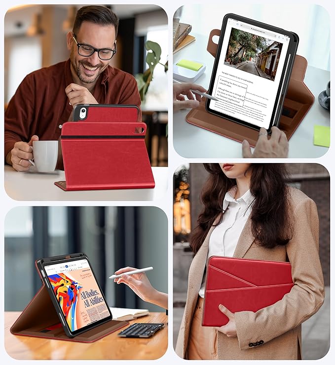 DTTO for iPad A16 Case iPad 11th / 10th Generation Case (2025/2022) 360 Degree Rotating Premium Leather Folio Stand Cover with Pencil Holder Red