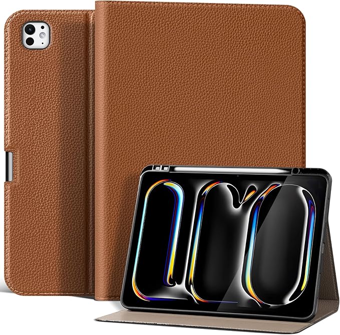 for iPad Pro 13 inch Case (M4/M5) 2024/2025 Premium Microfiber Leather Business Folio Stand Cover with Pencil Holder - Auto Wake/Sleep and Multiple Viewing AnglesBrown