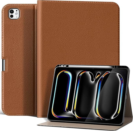 for iPad Pro 13 inch Case (M4/M5) 2024/2025 Premium Microfiber Leather Business Folio Stand Cover with Pencil Holder - Auto Wake/Sleep and Multiple Viewing AnglesBrown