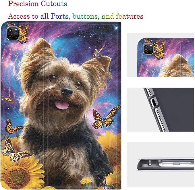 Case for Samsung Galaxy Tab A11/A9 8.7-Inch 2025/2023Adjustable Stand Auto Wake/Sleep Function Full Body Protection Cover - Yorkie Dog Butterfly Sunflower