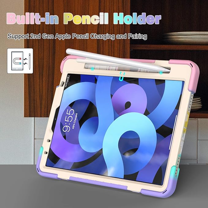 BATYUE Case for iPad Air 11-inch M4(2026)/ M3(2025) / M2(2024) iPad Air 5th/4th 10.9 inch(2022/2020) iPad Pro 11 4th/3rd/2nd/1st Gen Case (2022/2021/2020/2018) with Pencil Holder+Shoulder Strap