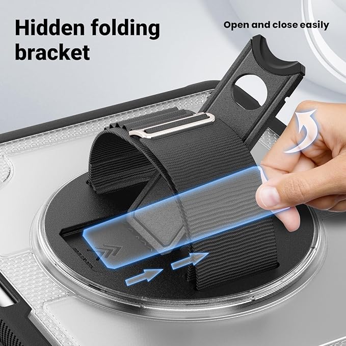 Batianda Case for iPad Air 13-inch 2025 M3 2024 M2 Chip Multilayered Rugged Durable Shockproof Tablet Cover with 360° Rotating Hand Strap Foldable Hidden Stand Transparent