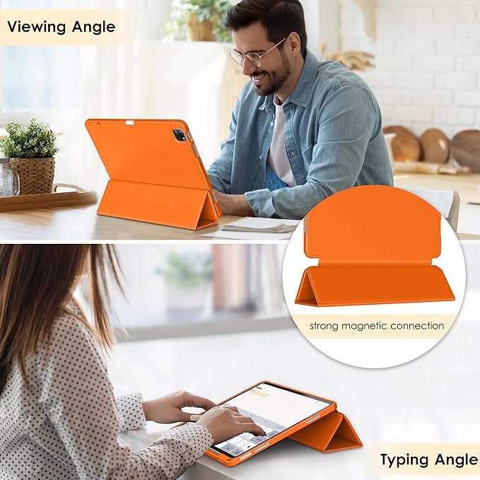 DTTO for iPad Air 13 Inch Case M4/M3/M2 2026/2025/2024 iPad Pro 12.9 Inch Case (6th/5th/4th/3rd Gen) Smart Slim Trifold Stand Soft Cover with Pencil Holder Orange