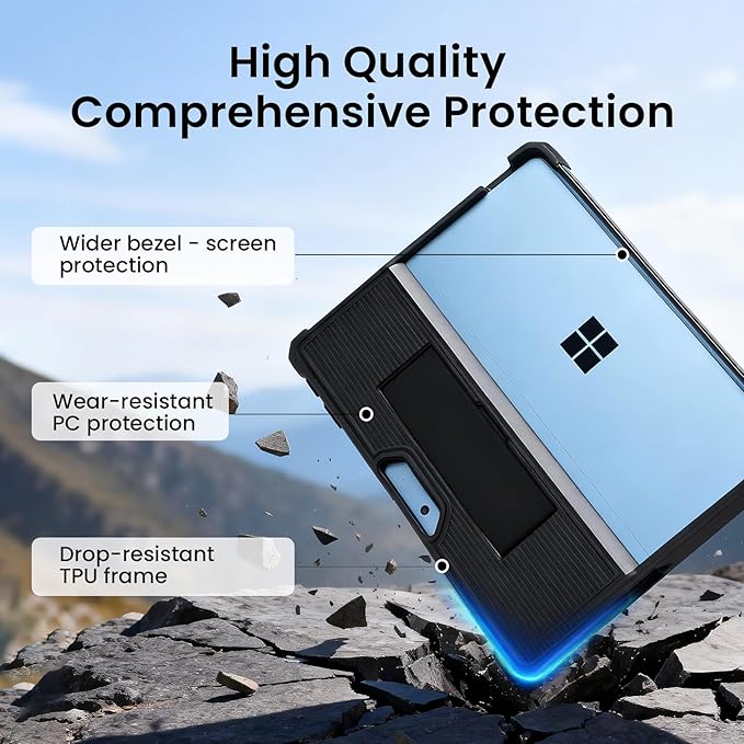 Omnpak for Microsoft Surface Pro 11/10/9 Case Rugged Protective Cover with Hand Strap Compatible with Type Cover Keyboard