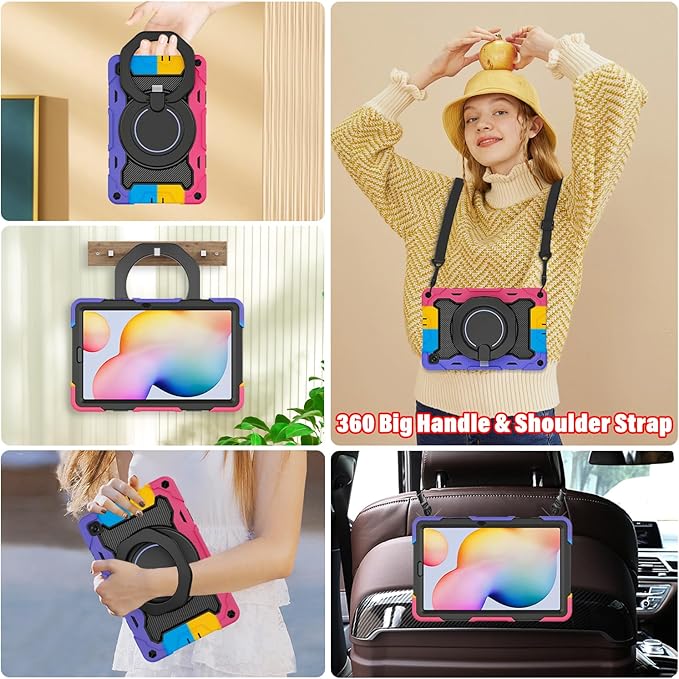 ROISKIN Case for Samsung Galaxy Tab S6 Lite 10.4’’ (2024-2020)Drop-Proof Protection Cover with 360° Rotate Stand &amp Handle &amp Screen Protector &amp Shoulder Strap &amp Kids Friendly