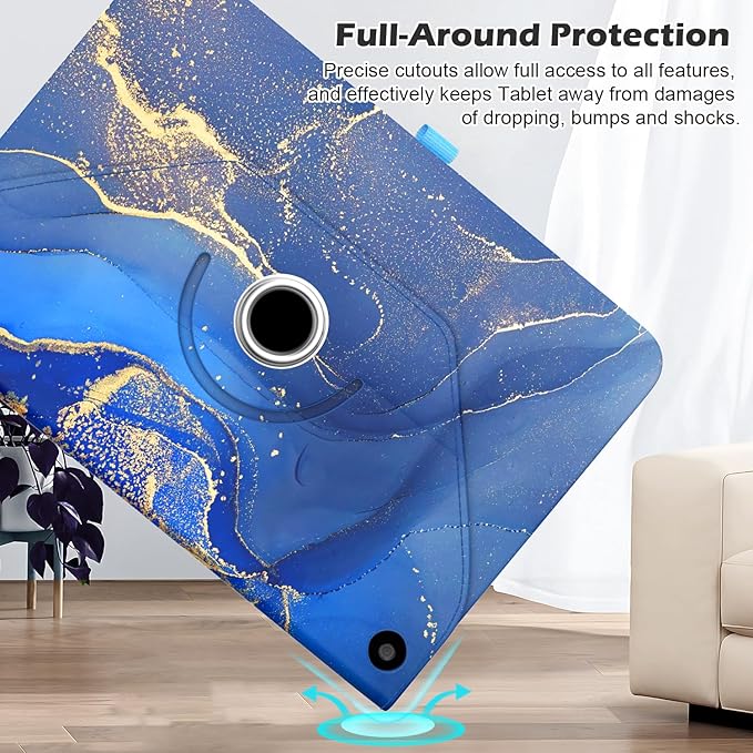 Case for 10 &amp 10 Plus Tablet (13th/ 11th Generation 2023/2021 Released) 360 Degree Rotating Stand PU Leather Cover with Pencil Holder Auto Sleep/Wake Pocket Design Marble Gray Blue