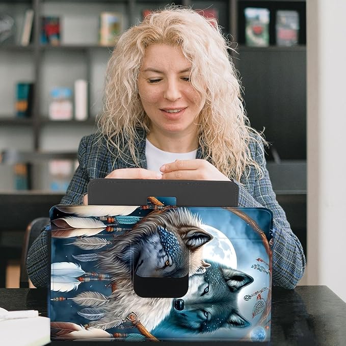 for Universal 10 10.1 Inch Android Tablet Case 360 Degree Rotating Leather Stand Folio Cover for iPad 9.7/10.2/10.5/Galaxy Tab 9-10.5/Fire HD10 &amp More 9.0-10.5 Inch TabletDream Catcher Wolf