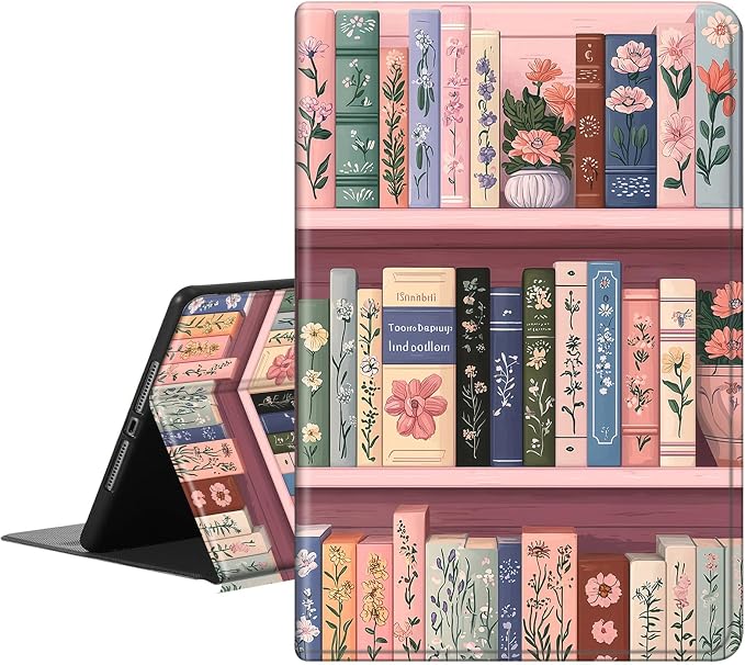 Pink Bookshelf Colorful Flowers