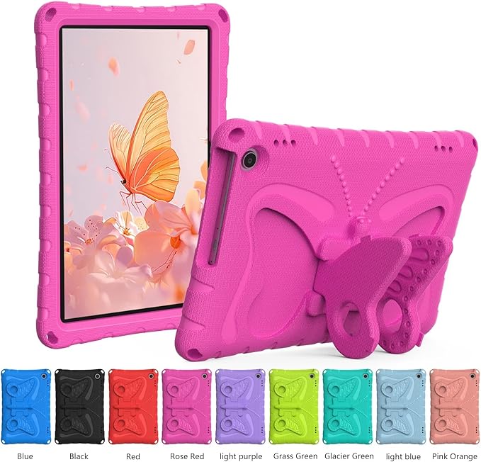 Kids Case Compatible with Kindle Fire HD 10 Tablet (13th/11th Generation 2023/2021 Release) Lightweight Shockproof Case EVA Foam Cover with Shoulder Strap &amp Stand Cover for Boys Girls(Rose Red)