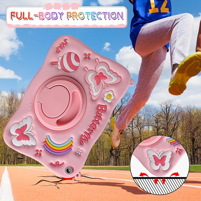 for Samsung Galaxy Tab A9 Plus Case Kids Girls with Screen Protector Kickstand Shoulder Strap Pink Butterfly Shockproof Cover for Samsung A9 Plus Tablet Cover 11 inch 2023