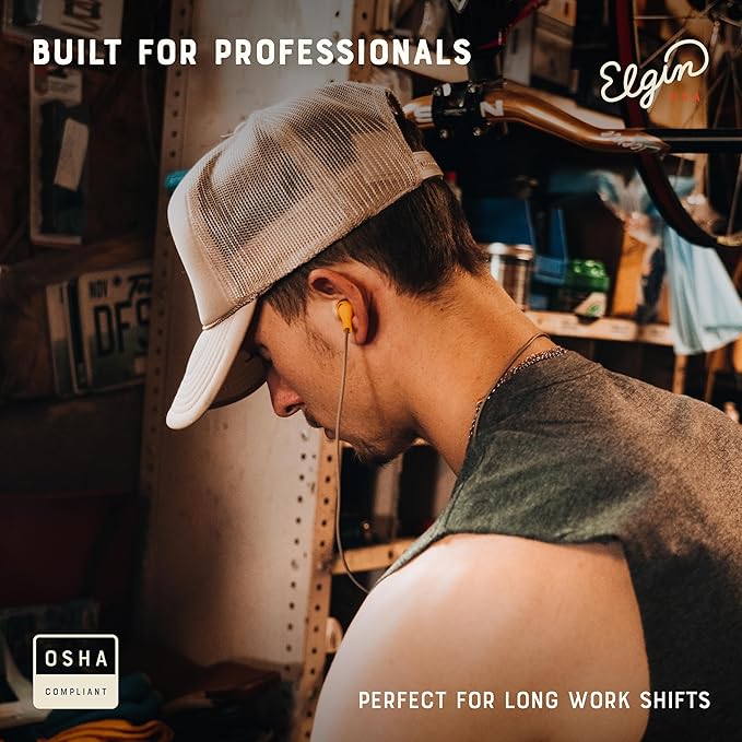 Elgin Ruckus Wireless Bluetooth Earplug Headphones 25 dB NRR Noise Canceling Mic 12-Hour Battery IP65 Sweatproof Compliant with OSHA Hearing Safety Standards