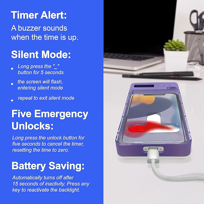 Phone Lockbox - Time Lock Box Cell Phone Locker for Bad Habits Smartphone Jail with Timer Reduce Kids Adults Screen Time Improve Productivity Family Time Container - Purple