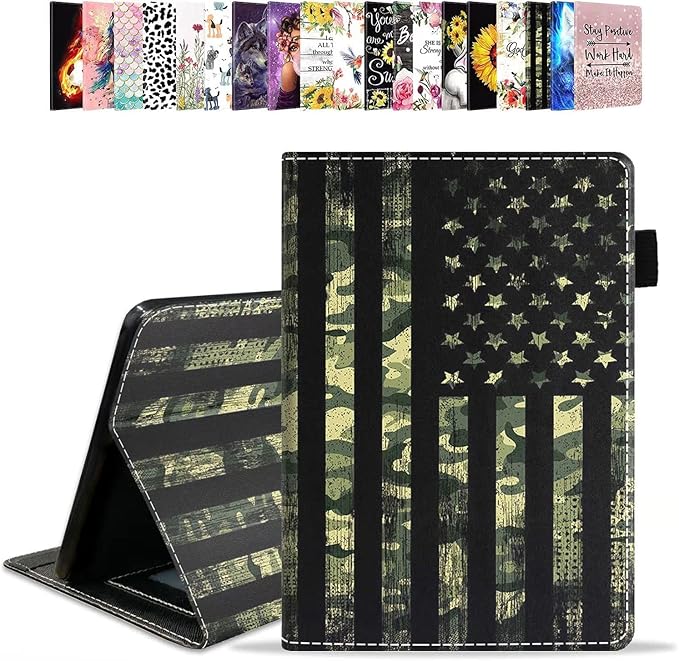 Case for Amazon Kindle Fire HD 10 &amp 10 Plus Tablet 10.1 (13th/11th Generation 2023/2021 Release) - PU Leather Folio Case with Smart Auto Wake/Sleep American Flag Camo