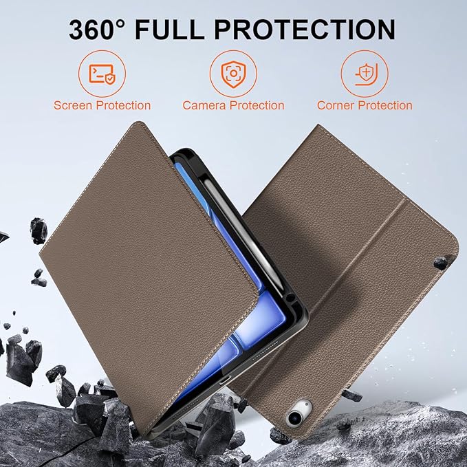 Leather Case for iPad Air 11 M4/M3/M2 (2026/2025/2024) &amp 10.9 5th/4th Gen (2020/2022) with Pencil Holder | Auto Wake/Sleep | Protective Shockproof Cover | Adjustable Stand | Gray Brown