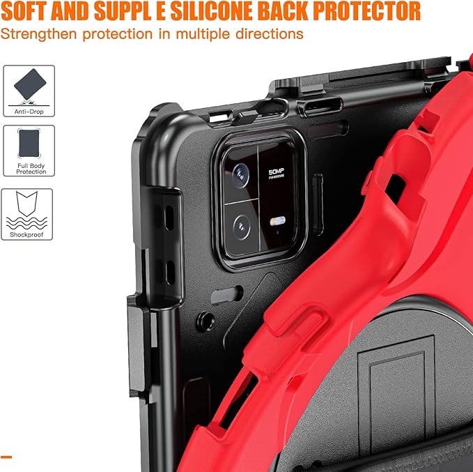 for Xiaomi Mi Pad 6/ Mi Pad 6 Pro Case MiPad 6/ Pad 6 Pro Shockproof Case 11 360 Rotate Stand Hand Strap Shoulder Strap Pencil Holder Protective Cover Tablet for Men Women Kids Red