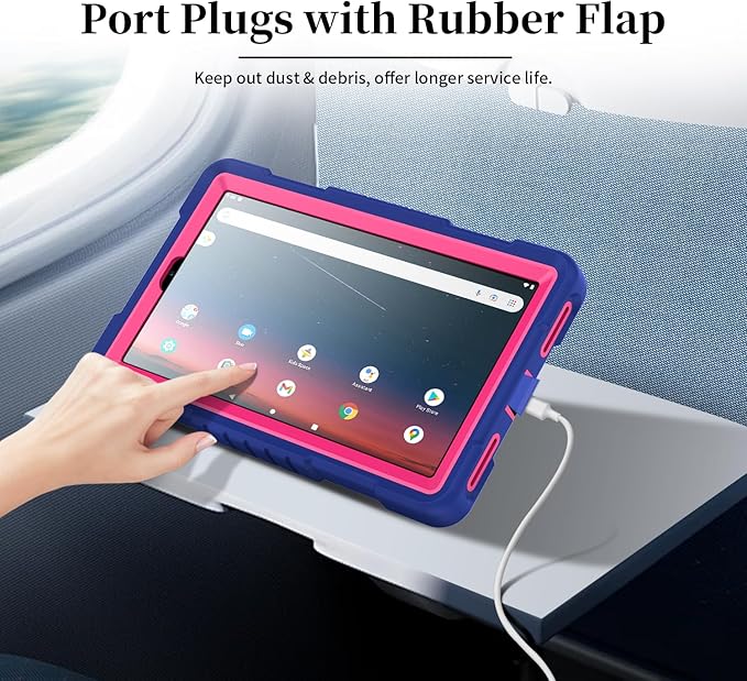 Shockproof Case for Walmart Onn 7 inch Tablet Case (2024 Model 100135924) Rugged Kids Friendly Case with Screen Protector Shoulder Strap Kickstand for Onn 7 4th Gen 2024 Model (NavyPink+2Pcs)