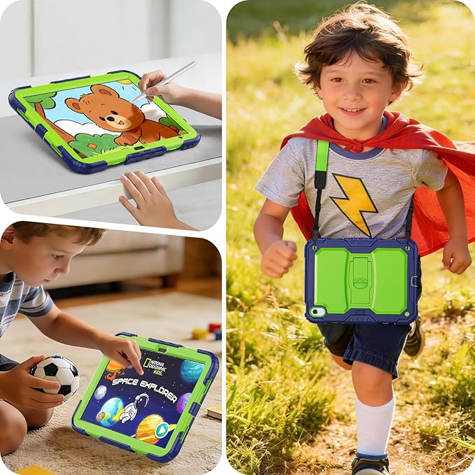 HXCASEAC Kids Case for iPad A16 11th/10th Generation Full Body Protective Design | Foldable Stand | Screen Protector | Pencil Holder Durable for iPad 11th Gen 11 inch / 10th Gen 10.9 inch Green