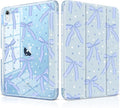 MEEgoodo Case for iPad A16 11th Generation 2025/10th Generation 2022 Glitter Tablet Cases with Transparent Acrylic Back+Trifold Stand +Pencil Holder+Auto Wake/SleepBlue Bow &amp Polka Dots