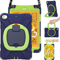 BRAECN Case for Kids iPad mini 5 Case-Drop/Shock Proof Full Body Bumper Silicone Case with Pencil Holder Hand Grip Stable Kickstand Shoulder Strap for iPad mini 5/4 2019/2015 7.9 Inch Navy+Green