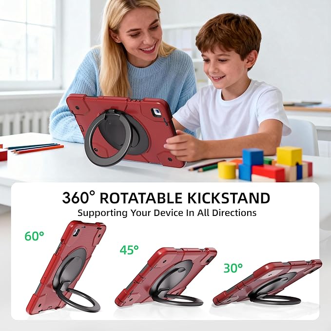 Case for Samsung Galaxy Tab A9+/A9 Plus Case 11 Inch with Screen Protector/360° Rotating Stand/Pen Holder/Shoulder Strap Shockproof Cover for Tablet A9+ 5g (Red+Black)