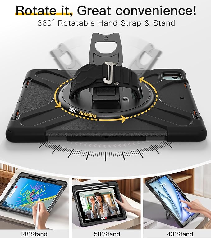 BRAECN Case for iPad Air 13 Inch 2026(M4)/2025(M3)/2024(M2) &amp iPad Pro 12.9''(2022/2021/2020/2018) Full-Body Protection Screen Protector Pencil Holder 360° Rotating Handle Kicktand Kids Friendly