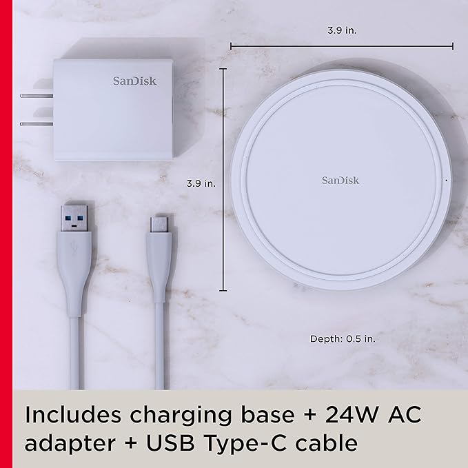 SanDisk Ixpand Wireless Charger 15W (Includes Quick Charge Adapter + USB Type-C Cable) - Wireless Charging pad for Qi-Compatible smart Phones and Devices - SDIZB0N-000G-ANCLN (Pack of 2)