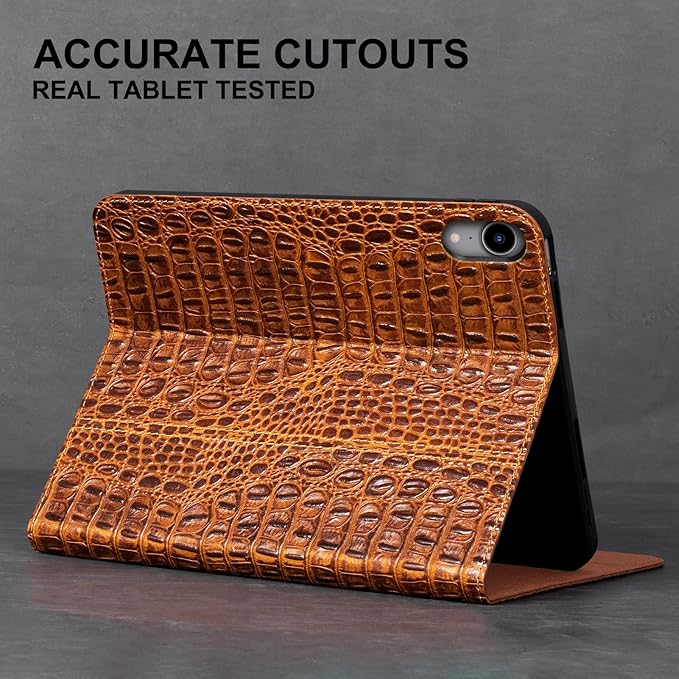 Leather Case for iPad mini 7 (A17 Pro) 2024 / iPad mini 6 Generation 2021 8.3 Inch Full Grain Leather CoverProtective Smart Folio with Auto Sleep/Wake Anti Slip Crocodile Pattern