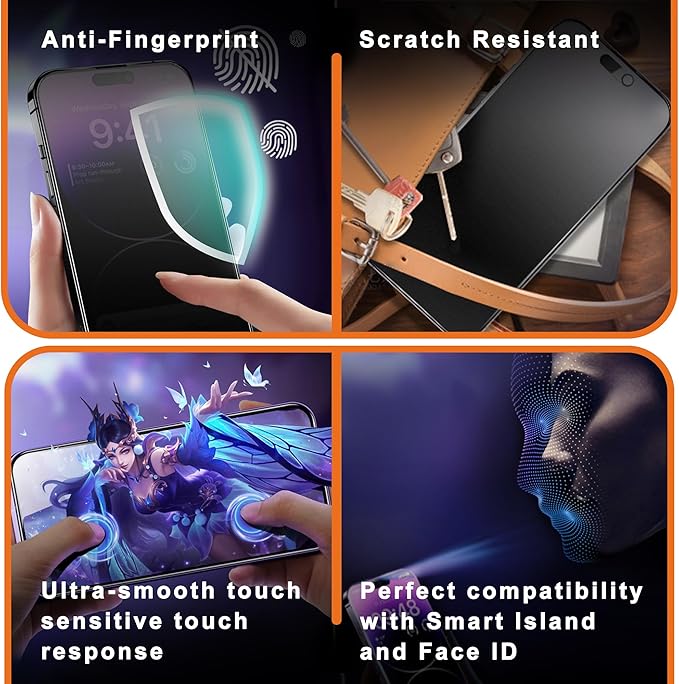 2-Pack Matte Privacy Screen Protector for iPhone 15 ProAnti-Glare &amp Anti-SpyAnti-FingerprintSmooth as SilkEasy Installation Military-Grade 9H Hardness