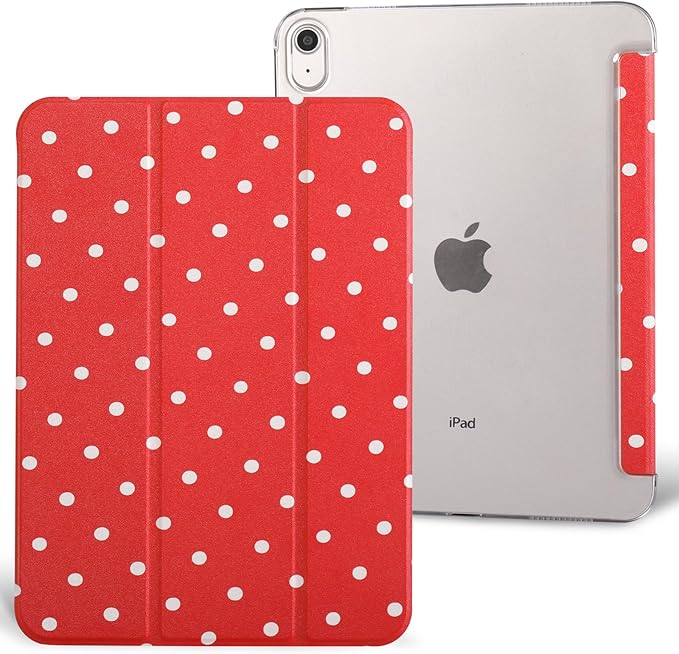 case for ipad 11th Generation11 Inch 2025 (A16 Chip) &amp 10th Gen 10.9 Inch 2022 - Slim Scratch-Resistant Hard PC Translucent Back Shell Smart Cover Wake/Sleep Functionred White Polka dot