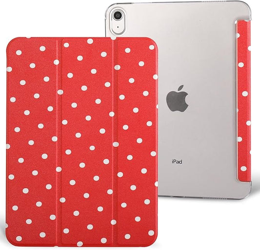 case for ipad 11th Generation11 Inch 2025 (A16 Chip) &amp 10th Gen 10.9 Inch 2022 - Slim Scratch-Resistant Hard PC Translucent Back Shell Smart Cover Wake/Sleep Functionred White Polka dot