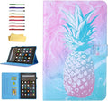Case for Amazon Kindle Fire HD 10 Tablet 9th/7th Generation 2019 and 2017 with Stylus Holder Card Slots [Auto Sleep/Wake] Smart Stand PU Leather TPU Magnetic Folio Cover Pink Pineapple