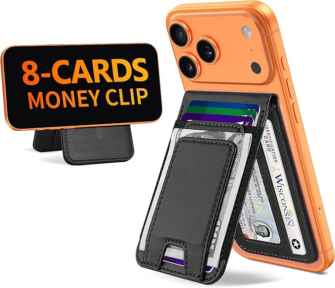 TopMade for MagSafe Wallet with Money Clip Strongest Magnetic Card Holder for iPhone 17/16/15/14/13/12 Series for iPhone Wallet with Adjustable Stand ID Window RFID Blocking Black