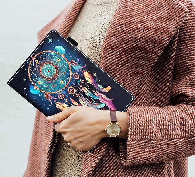 Case for Amazon Kindle Fire 7 Tablet (7 9th/7th Generation 2019/2017 Release) Slim PU Leather Cover with Card Slot &amp Auto Wake/Sleep Dreamcatcher