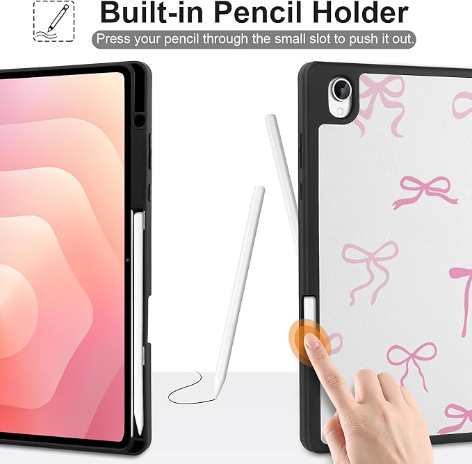 DONGKE Case for Samsung Galaxy Tab S11 5G 11 2025 Model (SM-X730/X736B) Slim Lightweight Trifold Stand Cover with S Pen Holder Auto Sleep/Wake Soft TPU Shockproof Back Pink Bows