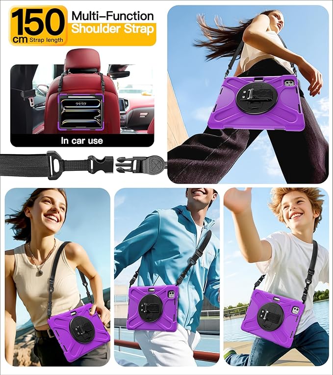 BRAECN Case for iPad Pro 11 inch M5 2025 &amp M4 2024 4 Layers Heavy Duty Full-Body Protection Screen Protector Pencil Holder 360° Rotating Handle Kickstand Shoulder Strap Kids Friendly