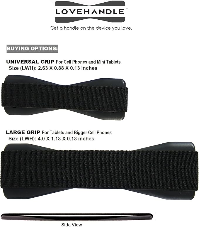LOVEHANDLE Duo Elastic Strap for Smartphone and Tablet - Boho Design Black Base Grip + XL Grip