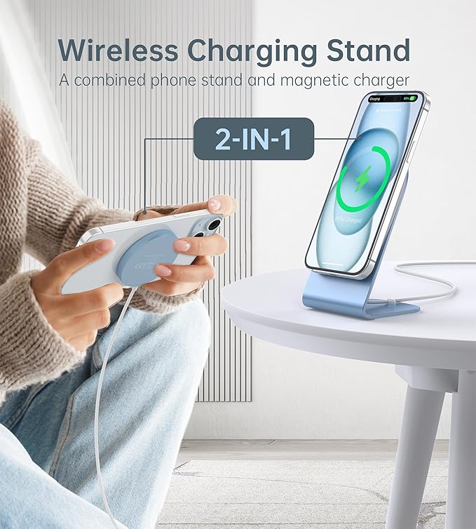 Magnetic Wireless Charger for iPhone 17/16/15/14/13/12 - Mag Charger+20W USB C Adapter Fast Wireless Charging Stand/Pad with 5ft Cable for iPhone 17/16/15/14/13/12 Pro Max Plus Mini 17 Air Blue
