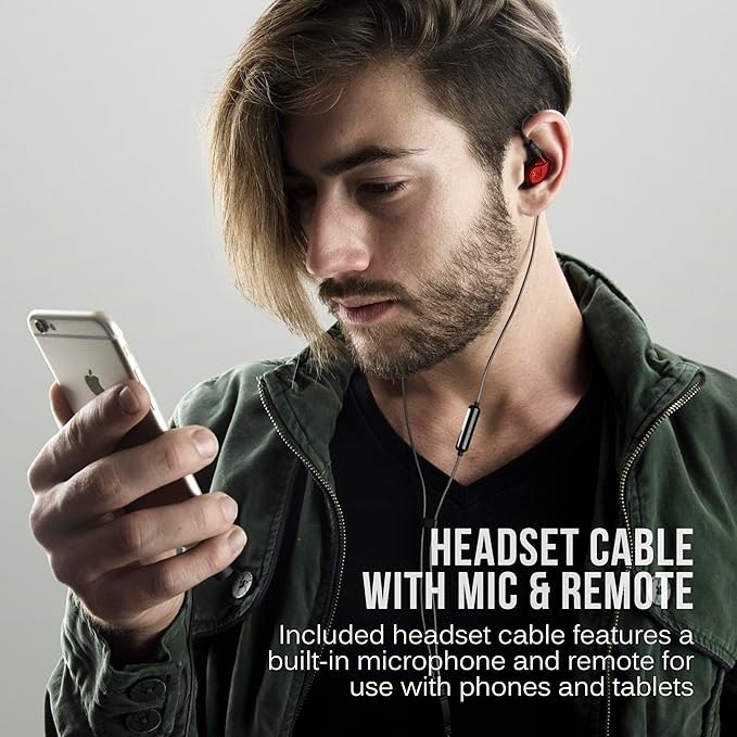 MEE audio M6 PRO In Ear Monitor Headphones for Musicians 2nd Gen Model With Upgraded Sound Memory Wire Earhooks &amp Replaceable Cables Noise Isolating Professional Earbuds 2 Cords Included (Red)