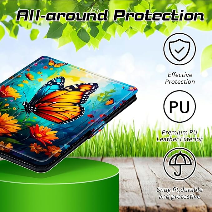 Universal Tablet Case for Walmart Onn 11 Inch Pro 2024 Model 100146660 360 Degree Rotating Kickstand Protective Stand Case with Multiple Viewing PU Leather Shell Butterfly Blue Sky