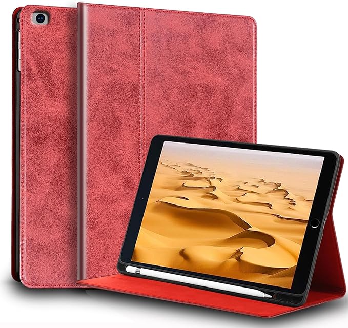 for Ipad Mini45 Case 7.9-inch and Mini 4th/5th Gen 2015/2019 Genuine Leather Cover Protective ShellBuilt-in Pencil Holder and Auto Wake/Sleep.Red